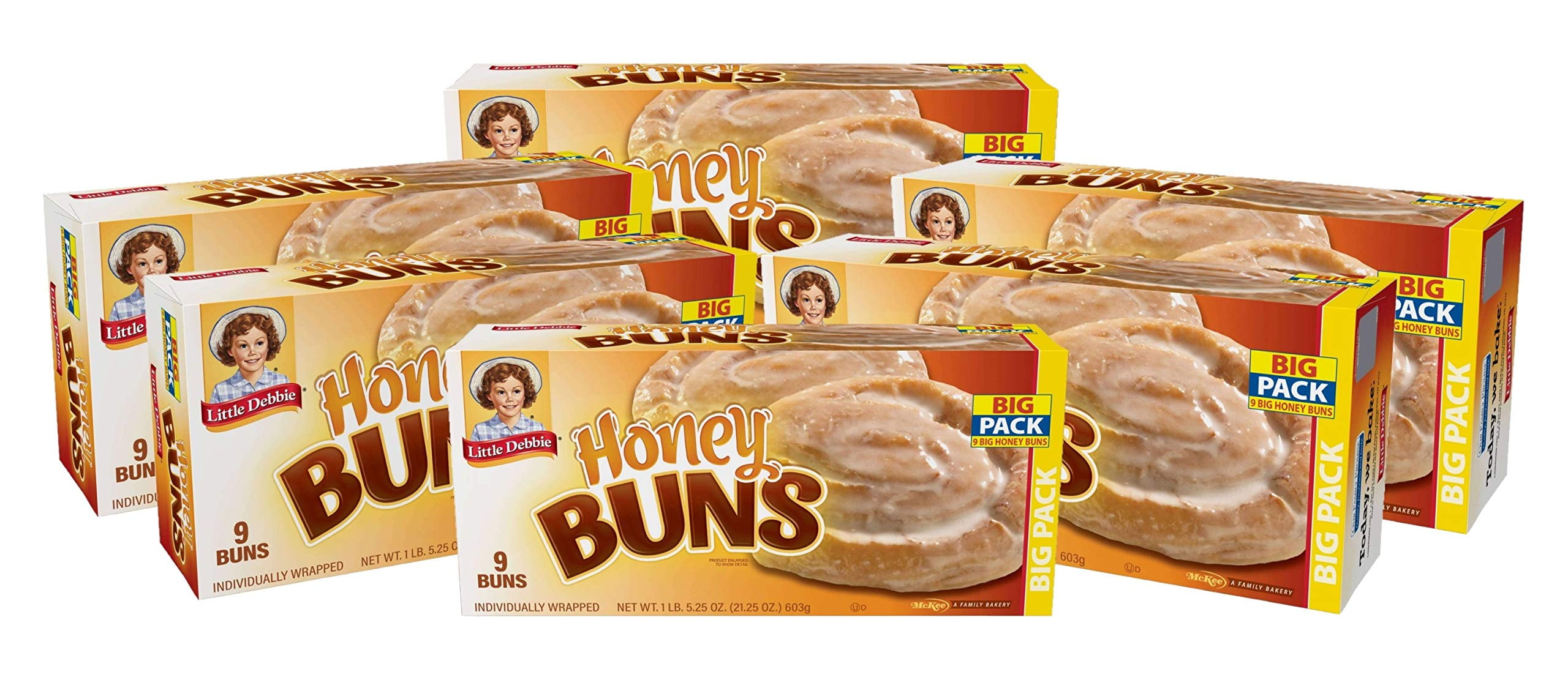 Little Debbie Honey Buns, 6 Big Pack Boxes, 54 Individually Wrapped Pastries