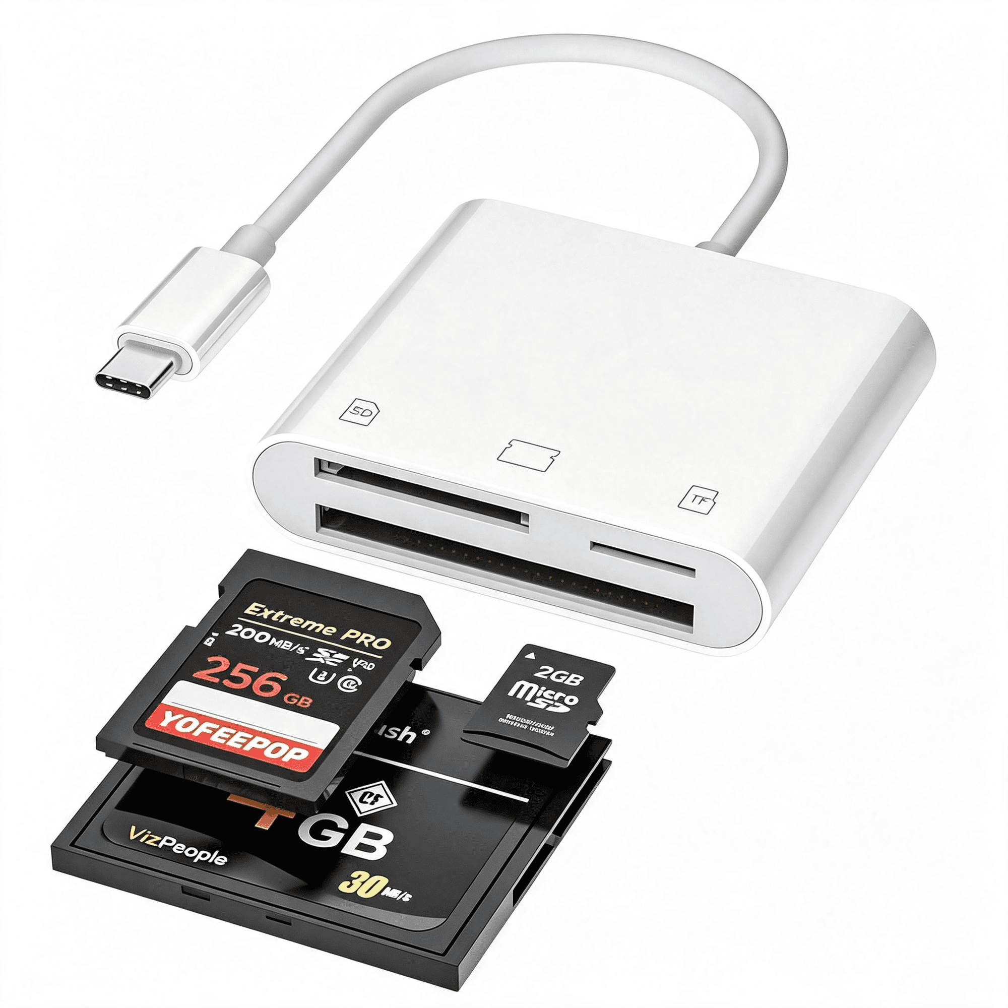 GJX Usb-C Sd Card Reader 3-Slot Sd Tf Cf Adapter for Iphone 17/16/15 | Ipad/Laptop Compatible · Trail Camera Viewer · Plug & Play · Photo & Video Transfer