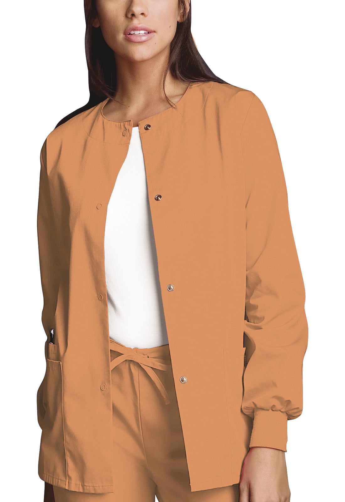 Cherokee Cherokee Workwear Scrubs Jacket for Women Snap Front 4350, XXS, Orange Sorbet