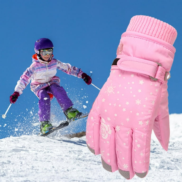 Odeerbi Ski Gloves Kids Embroidery Children Snow Toddler Gloves Winter Rose Warm Boys Girls For Windproof