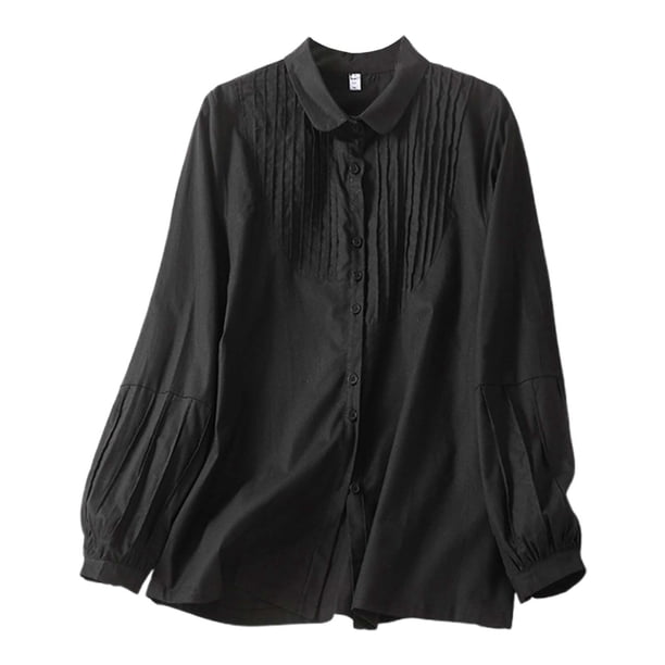 Blusa de manga larga con botones para mujer: camisa informal con cuello vuelto para llevar a diario en primavera/verano