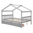 thumbnail image 5 of Full Bed Frame with Storage for Kids, Wooden Montessori House Bed with 2 Drawers and Fence Headboard, Low Platform Bed Playhouse Bed with Roof for Boys Girls Bedroom, Gray, 5 of 7