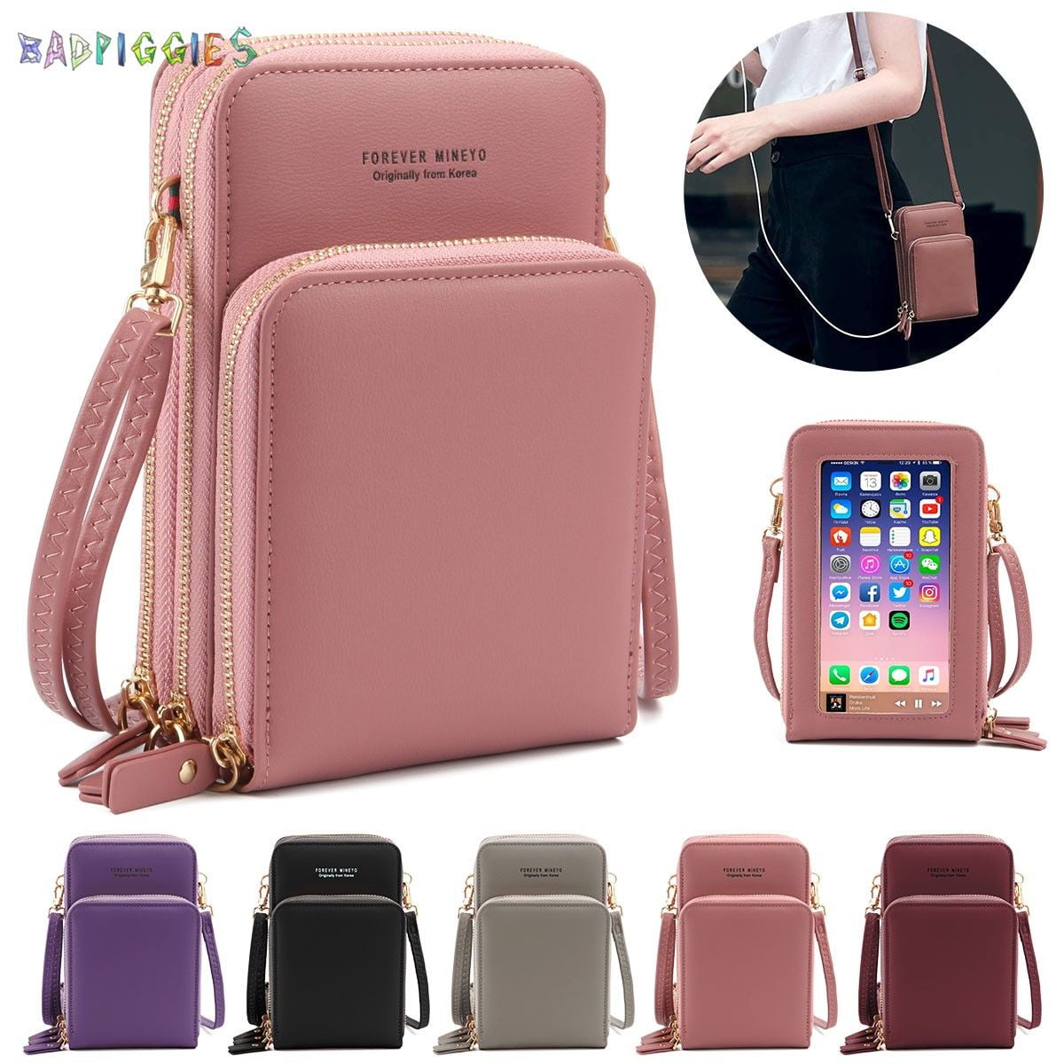 Cell Phone Purse Two Mardi Gras Mask Crossbody Bag Womens Lightweight Portable Small Wallet Waterproof PU Leather Mini Shoulder Bag Easy Care Phone Wallet For Shopping Date Hiking