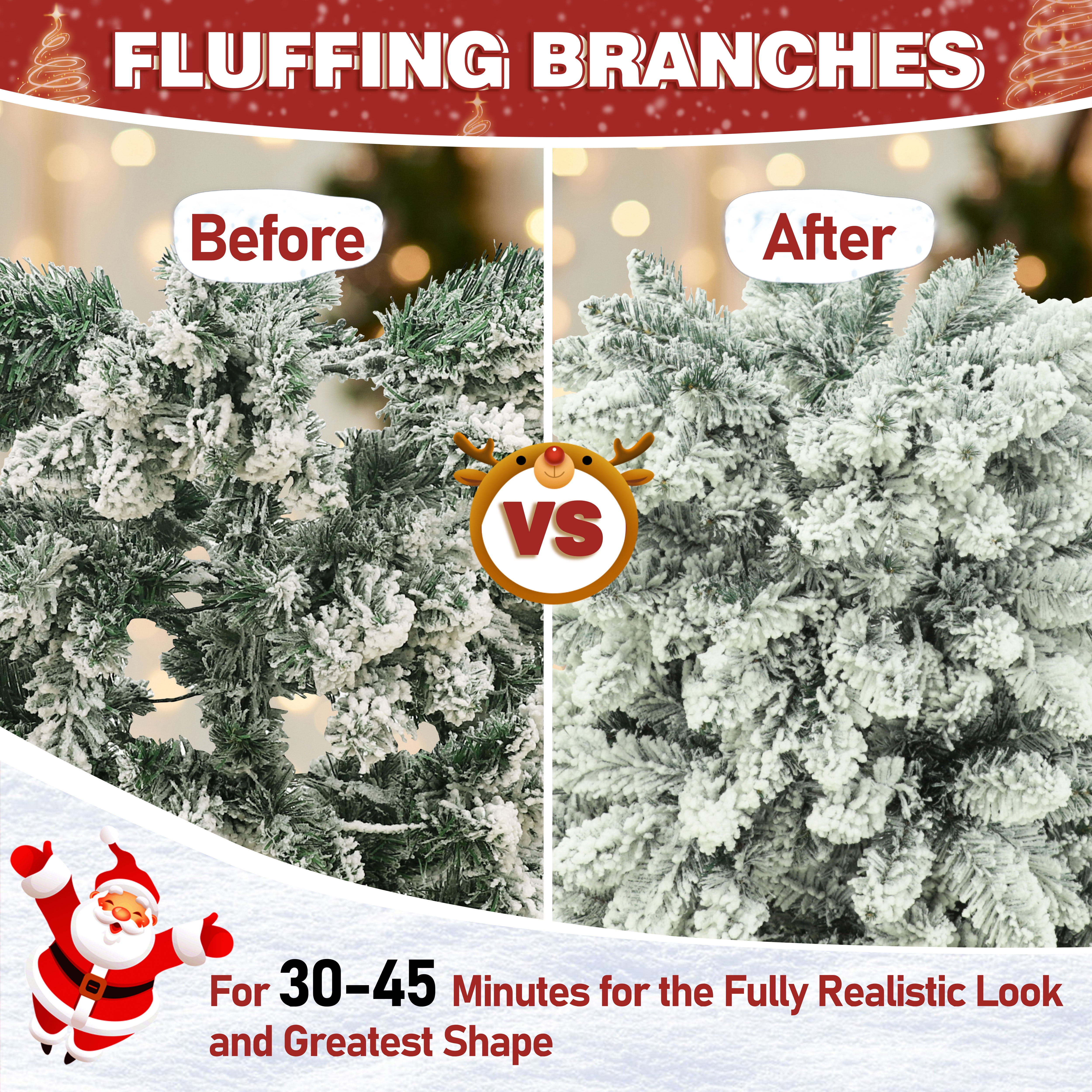VEIKOUS 6ft Christmas SlimTree, Prelit Pencil Tree Snow Flocked for Holiday Decor W/200 LED Lights & 600 Tips, Green