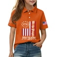 thumbnail image 4 of CCRFTGI Polo Shirts for Kids Girls Size 10-12 Patriotic Shirt We The People Polo Shirts School Uniform Athletic Sport Print Lapel Button Collared Polo Summer Tops Orange 9-10 Years, 4 of 7