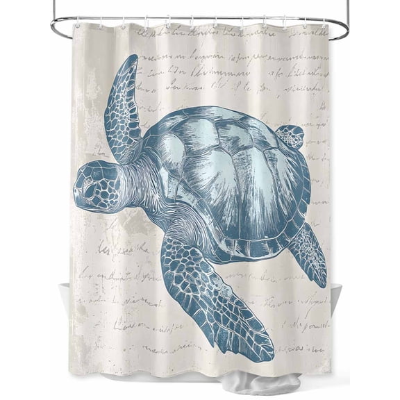 Teal Blue Turtle Shower Curtain, Ocean Animal Vintage Beige Text Bottom Waterproof Shower Curtain Set with 12 Hooks Lightweight Washable Fabric Shower Curtains for Bathroom 36x72 Inches