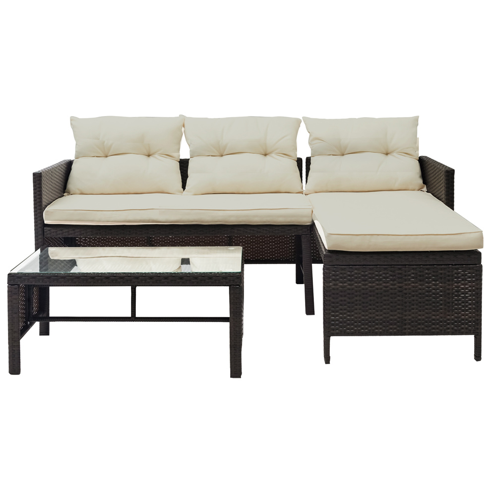 Wicker Patio Sets, 3 Piece Patio Furniture Sofa Sets with Lounge Chaise Chair, Loveseat Sofa, Coffee Table, All-Weather Patio Conversation Set with Cushions for Backyard, Garden, Poolside - image 3 of 10