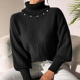 thumbnail image 5 of Itsame Women Knitted Sweater High Neck Pullover Sweatershirt Long Sleeves Solid Color Relaxed Sweatshirts Black Size XL, 5 of 6