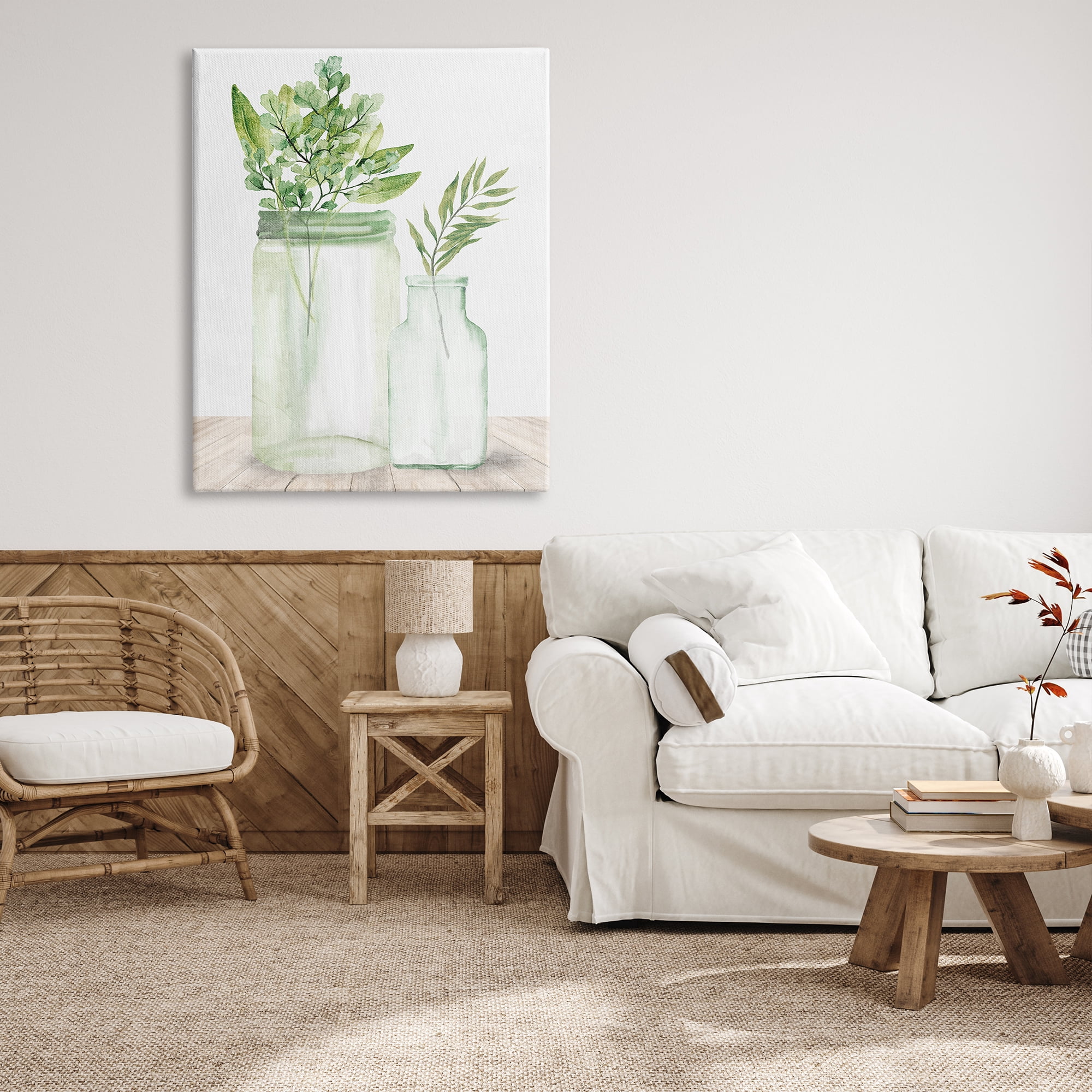 Stupell Industries Country Plant Leaves Rustic Glass Jars Arrangement Graphic Art Gallery Wrapped Canvas Print Wall Art, Design by Kim Allen
