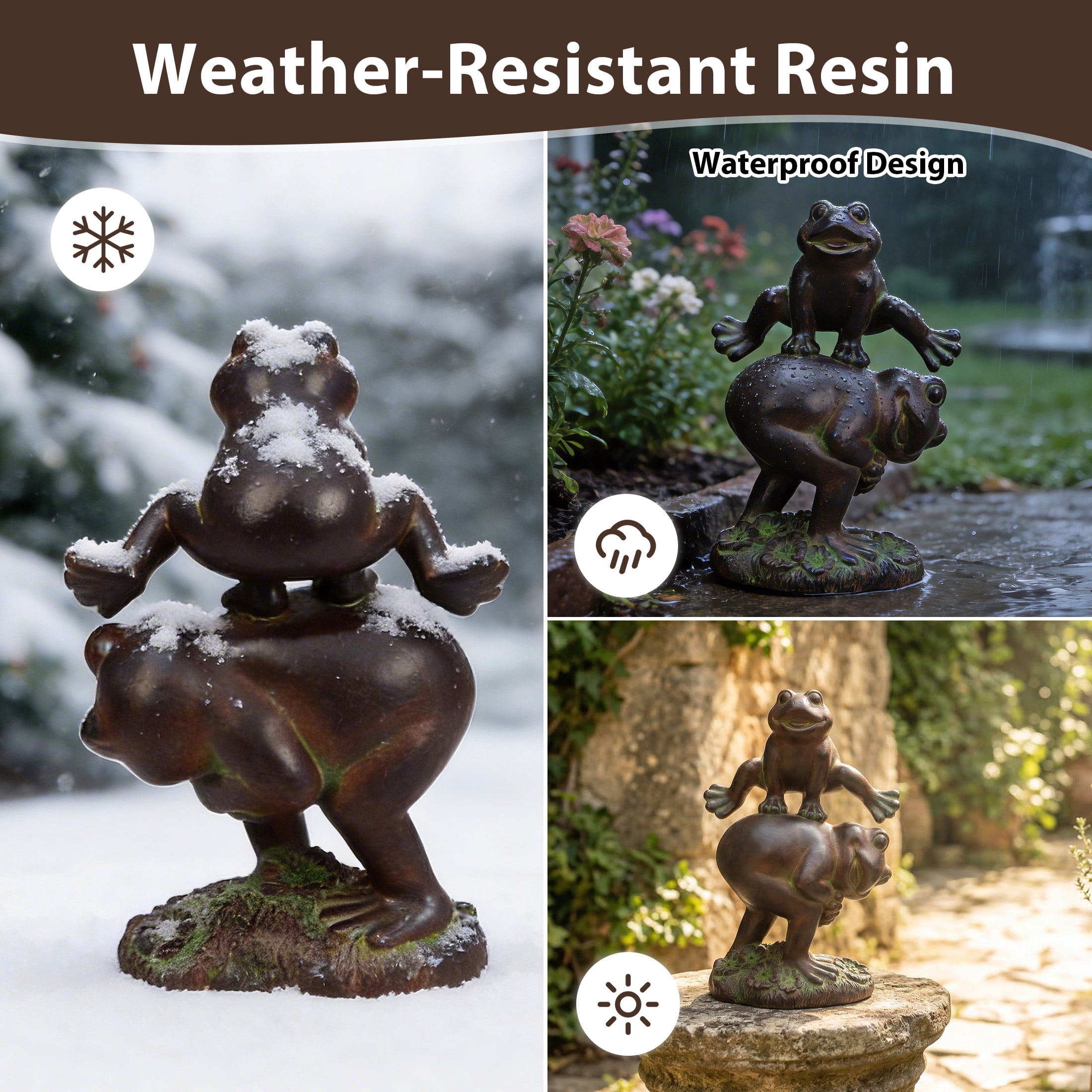 The Growing Ground Frog Garden Statue, Hand-Painted Jumping Frog Decor for Indoor & Outdoor Use, Yard, Lawn, Patio, Dark Bronze