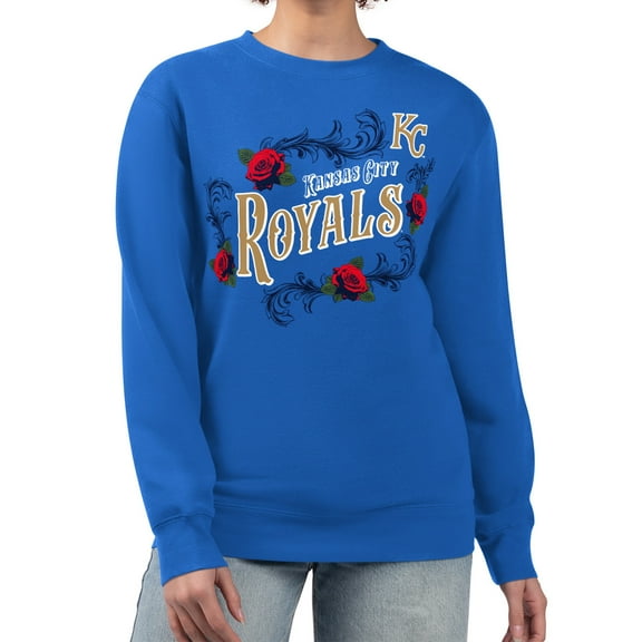 Women's G-III 4Her by Carl Banks Royal Kansas City Royals Retro Roses Fleece Pullover Sweatshirt
