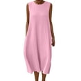 thumbnail image 3 of Hrsba Womens Summer Sleeveless Dress,Plus Size Casual Dress for Womens,Women's Solid Sleeveless Round Neck Cotton Cotton And Linen Pocket Wrap Maxi Dress, 3 of 5