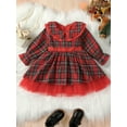 thumbnail image 3 of Elippeo Christmas Dress 12M 2Y 3Y 4Y 5Y 6Y Plaid Print Long Sleeve Round Neck Ruffled Tulle Patchwork A-Line Dress Xmas Clothing, 3 of 10