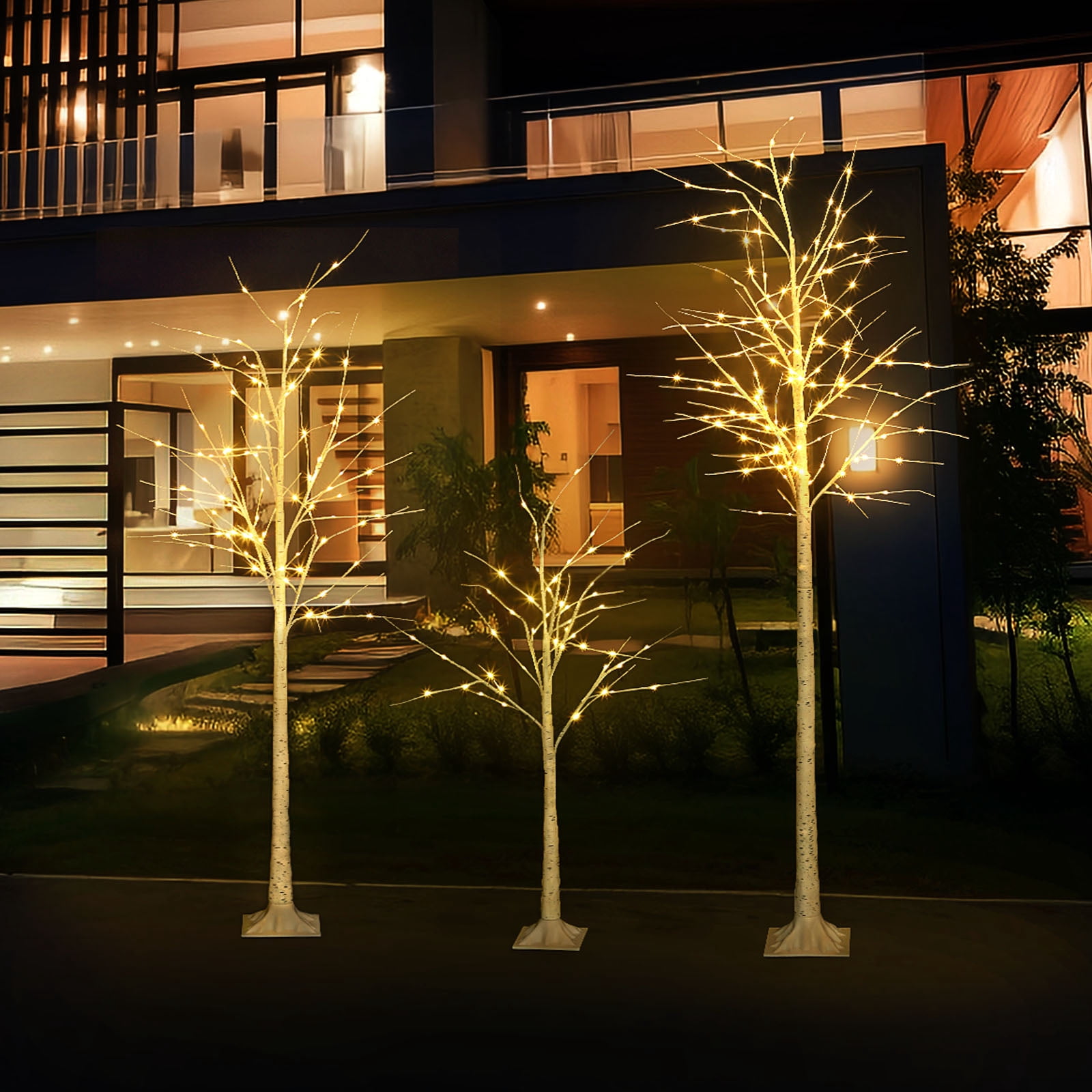 Set of 3 Lighted Birch Tree Artificial Twig Tree Lamp for Christmas (4 ft, 6 ft, 8 ft)