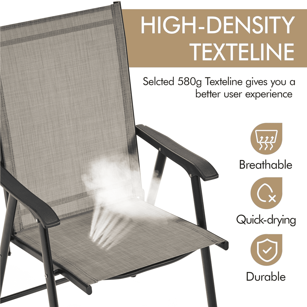 Renwick Outdoor Texteline Folding Dining Chairs with Backrest, Set of 2, Brown