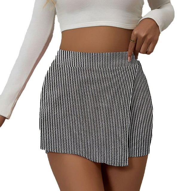 SwiftWear Women's Knit Mini Skorts - Mid-Rise Stretch Bodycon Skirt with Front Slit & Built-in Shorts
