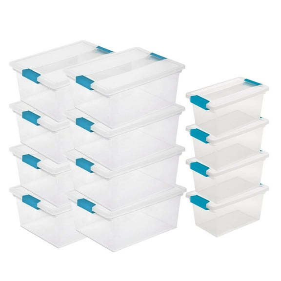 Sterilite Deep Clip Storage Container (8 Pack) & Medium Clip Box (4 Pack) for Home/Office Organization
