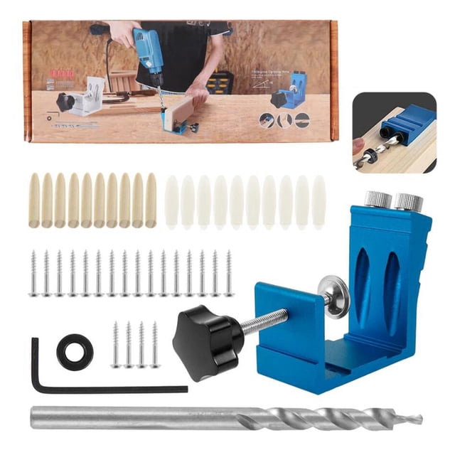 Carpinteros 15 ° agujero de bolsillo Jig taladro oblicuo perforador de carpintería de tornillos herramienta localizador de - Azul shamjiam Plantilla de perforadora de agujeros