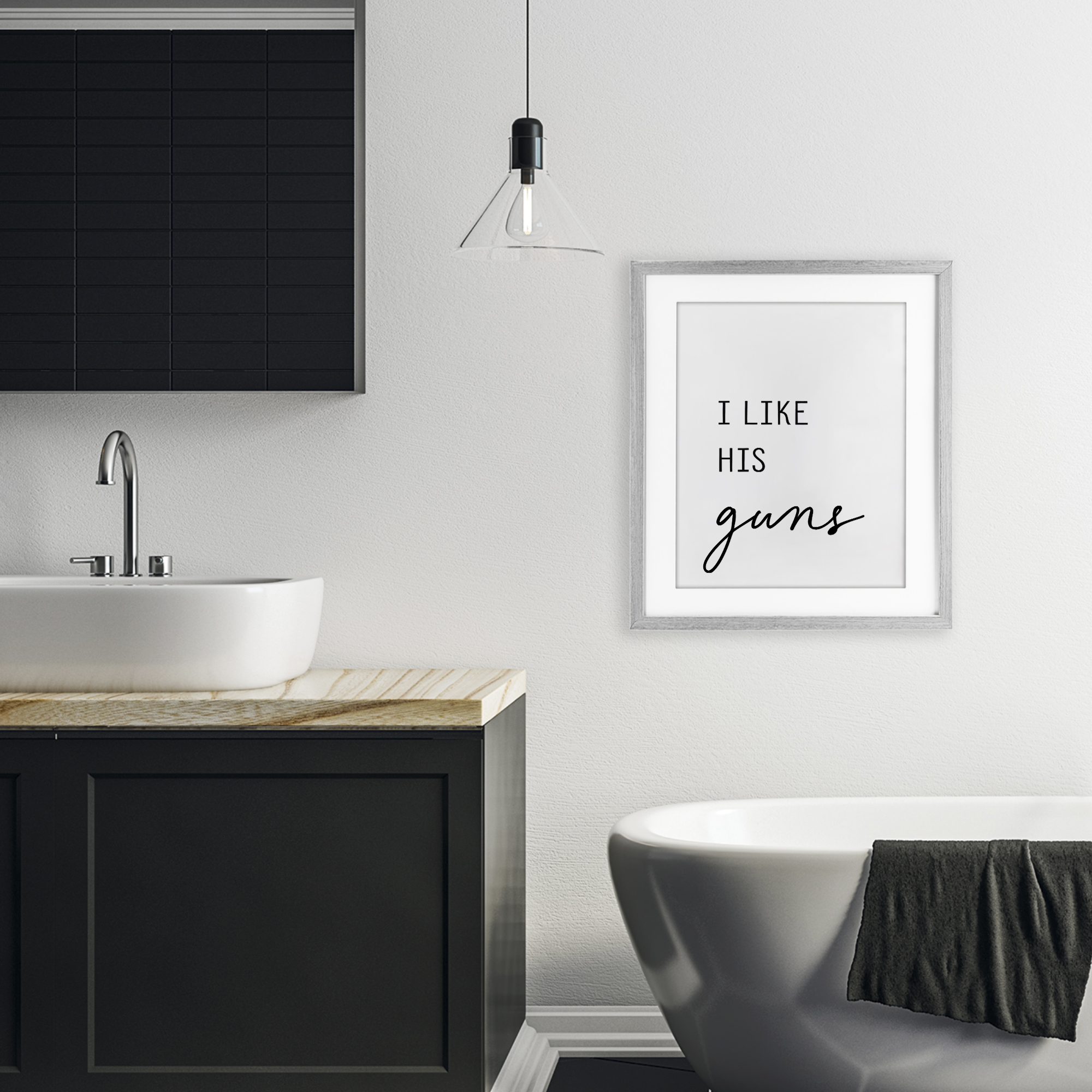 Like His Guns Gray Framed Print Under Glass, design by Lettered and Lined