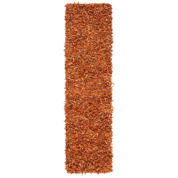 Safavieh Leather Dimitri Solid Shag Runner Rug, Orange, 2'3" x 9'
