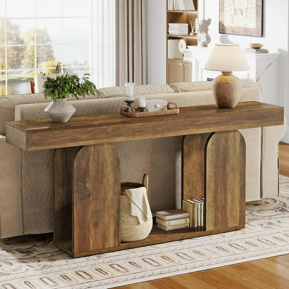 70.9-Inch Extra Long Sofa Table, Farmhouse Console Tables with Wood Frame and Storage Shelf