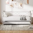 thumbnail image 4 of Bingirl Lit de Jour en Métal Format Simple avec Tiroir-Lit, Base de Matelas Plateforme Canapé-Lit avec Roulettes Verrouillables, Lattes en Métal Robustes pour Salon, Chambre, Chambre d'Amis en Blanc, 4 of 7