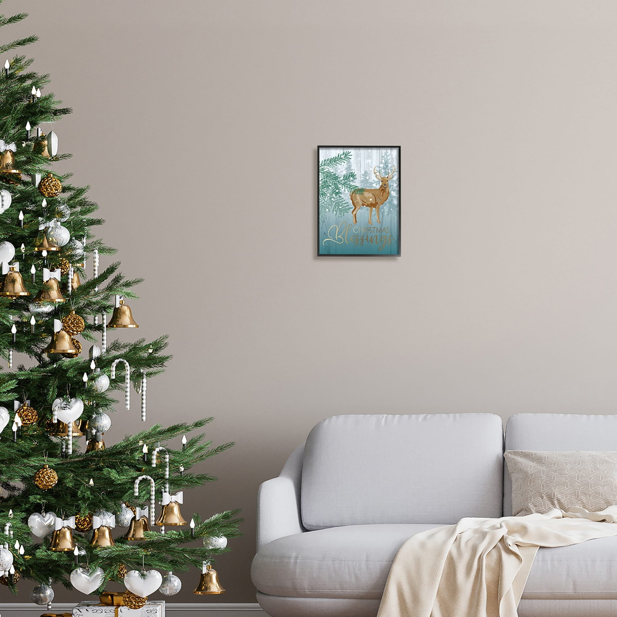 Christmas Blessings Deer & Fir Motif Glam Detail Animals & Insects Graphic Art Framed Art Print Wall Art