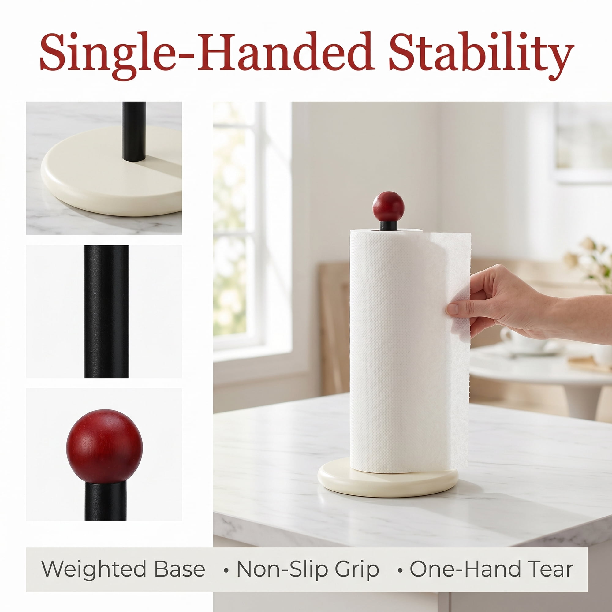 Unique Bargains Paper Towel Holder Countertop Weighted Base Dispenser Wood Yellow 12x5.9in