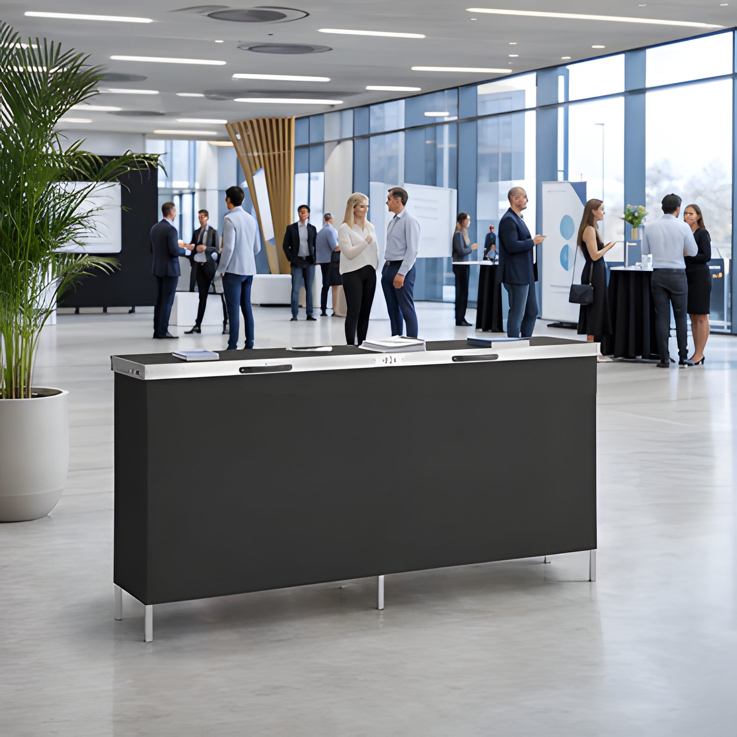 Portable Foldable Trade Show Display Counter, Aluminum Frame Exhibition Podium Table with MDF Boards Polyester Cloth Carrying Bag for Expo Conference Vendor Display