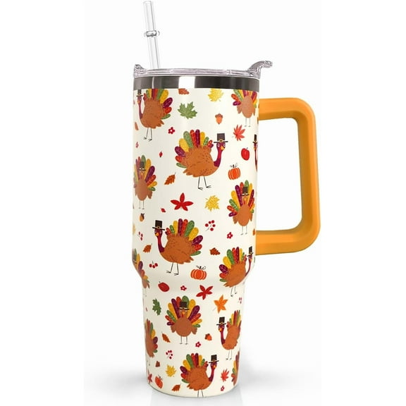 40 oz Thanksgiving Tumbler Insulated Stainless Water Bottle Travel Coffee Cup, Water Bottle - Turkey Decor Gift for Women
