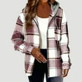 thumbnail image 2 of Hinvhai Women's Plaid Hoodie Long Sleeve Jacket Button Drawstring Casual Fall Shirts with Pocket Red XL(XL), 2 of 5