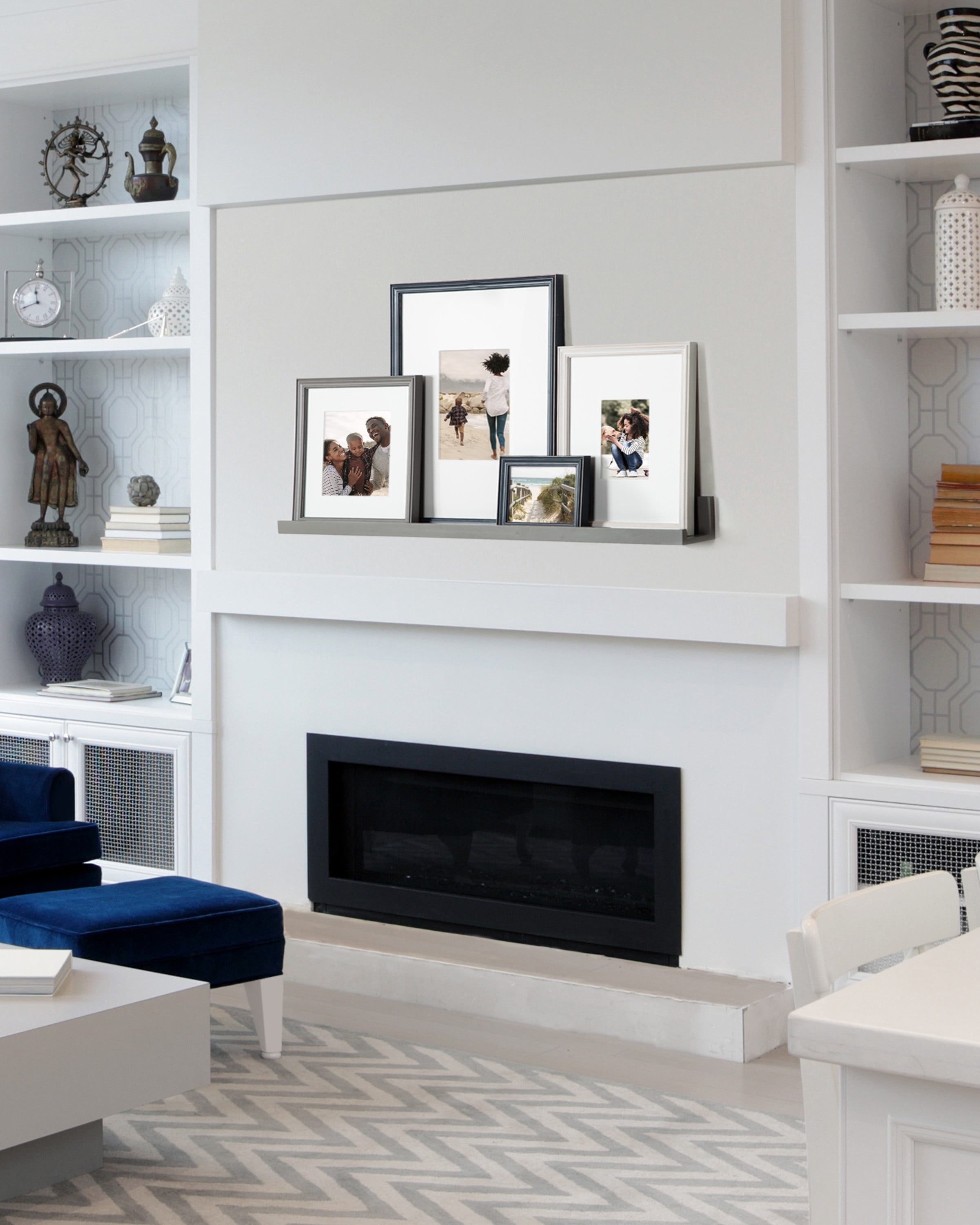 Kate and Laurel Bordeaux Gallery Wall Frame and Shelf Kit, Set of 5, Multiple Coastal Finishes, Assorted Size Frames and Display Shelf