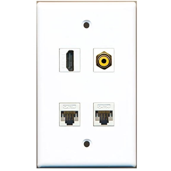 RiteAV - 1 Port HDMI 1 Port RCA Yellow 2 Port Cat5e Ethernet White Wall Plate