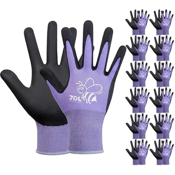 wonima02 12 Pairs Nylon Nitrile Coated Gardening Gloves for Women, Touchscreen Yard Garden Gloves, Breathable Safety Work Gloves with Grip, Purple, Small