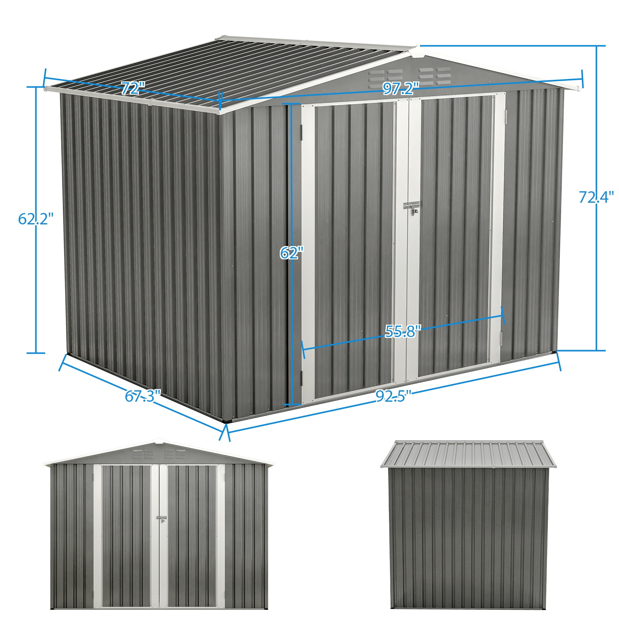 LIVIVOX 8 x 6 FT Outdoor Waterproof Garden Tool Storage Sheds with Metal Foundation with Floor Frame, Tool Shed with Lockable Hinged Doors & Air Vents, Storage House Waterproof