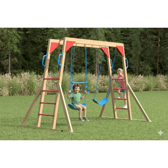 Swing Sets for Backyard with Monkey Bar, Kids Outdoor Play Equipment, Outdoor Playset for Kids with Trapeze Swing Bar and 2 Belt Swings, Heavy Duty Playground Accessories