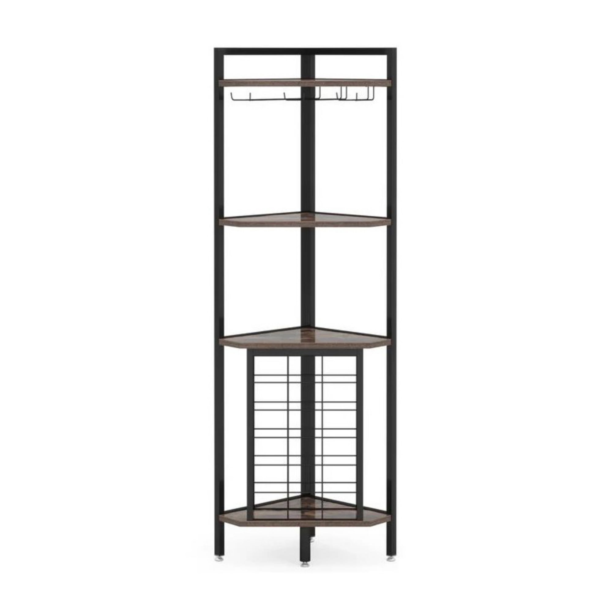 4 Tier Corner Wine Rack with Glass Holder, Storage Shelves and Bottle Display