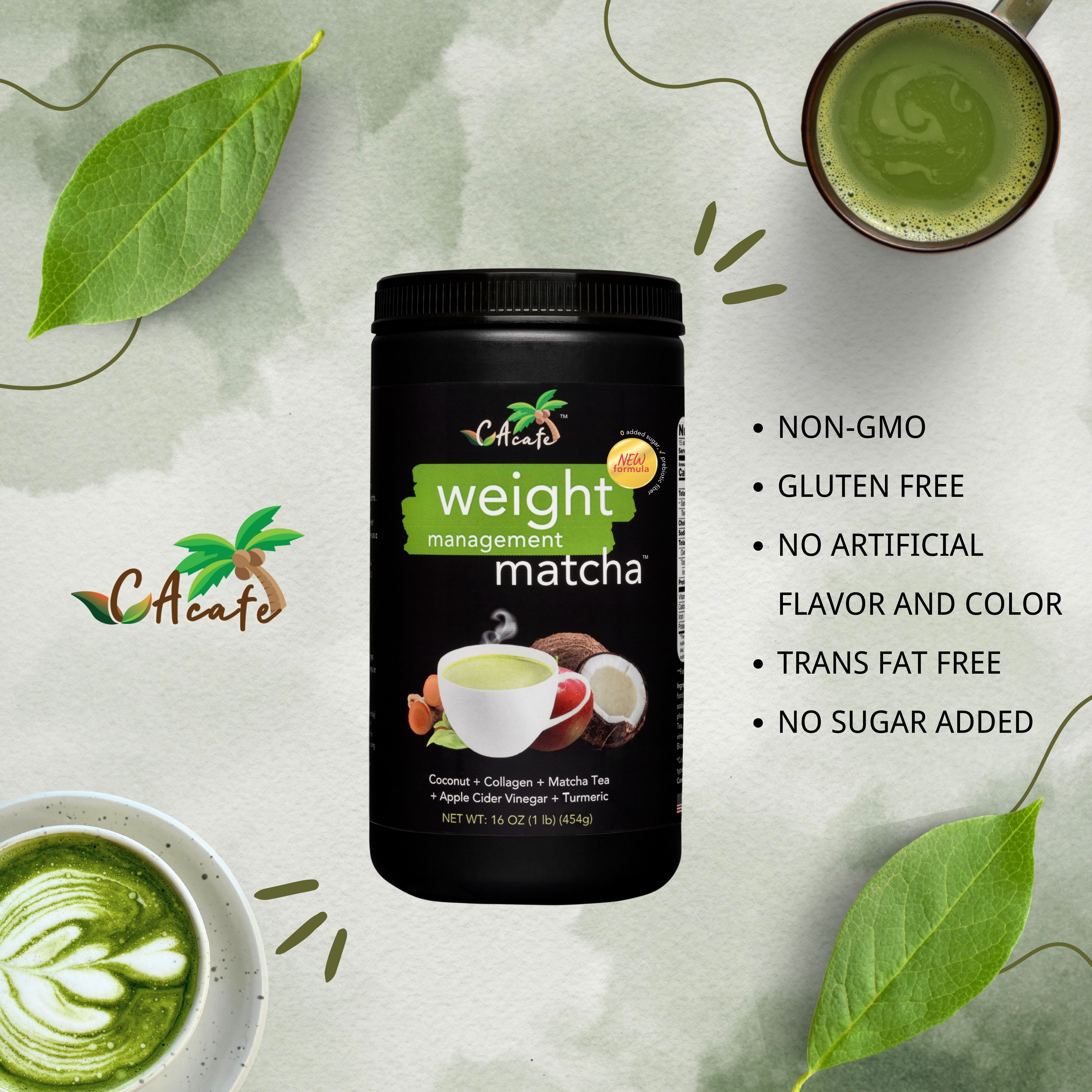 CAcafe Weight Management Matcha No Sugar(Updated Formula)16OZNon- GMO, Gluten Free, No Added Sugar