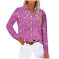 thumbnail image 4 of Womens Tops Plus Size Long Sleeved Regular Casual Series Printed Lapel Button Up Shirt Pink M, 4 of 4