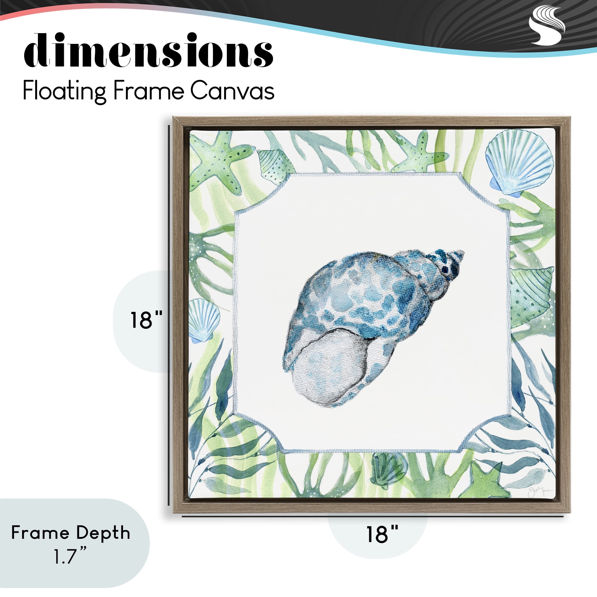 Stupell Industries Spotted Cowrie with Seaweed Brown Framed Floater Canvas Wall Art, design by Janet Tava