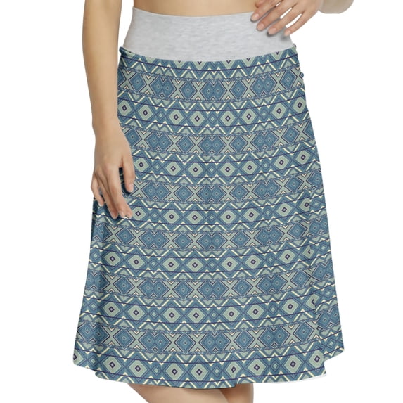 Women's Aztec Geometric Diamonds Chevron A-line Printed Skirt Casual Wear, XL, Petrol Blue Pale Blue, by Ambesonne