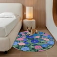 thumbnail image 2 of Pink Blue Floral Round Area&nbsp;Rug 5ft Spring Flower Green Leaf Colorful Oil Painting Texture Non-Slip&nbsp;Washable Circle Rugs Soft Felt Indoor Floor Mat for Bedroom Kitchen Living Room Bathroom, 2 of 9