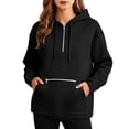 thumbnail image 3 of Josdec Women's Half Zip Hoodie Long Sleeve Drawstring Hood Zipper Decor Kangaroo Pocket Loose Drop Shoulder Solid Pullover Sweatshirt S-XXL, 3 of 7