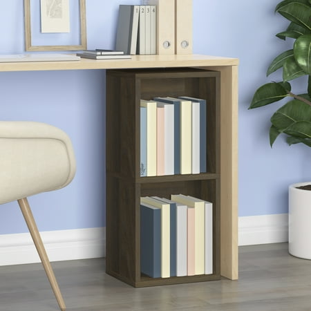UPC: 0819767015451 | WAY BASICS 2 Tier Bookshelf Display Case Storage Cube Unit (11.2 x 13.4 x 30.2)  Royal Walnut