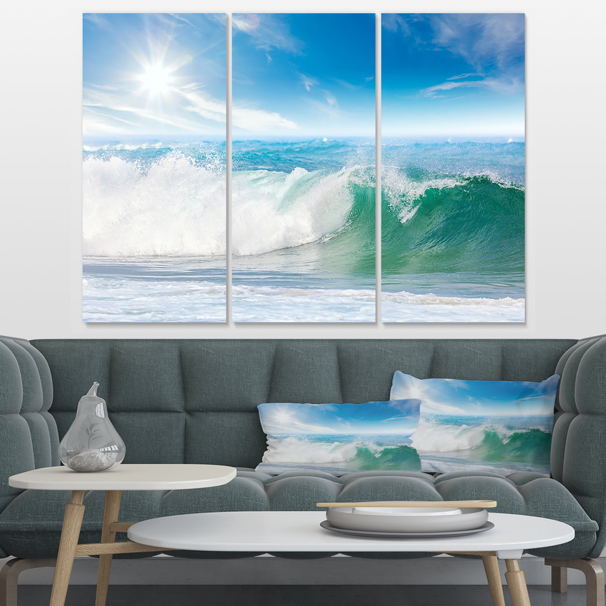 Designart 'White and Blue Waves under Sun ' Seascape Canvas Art Print