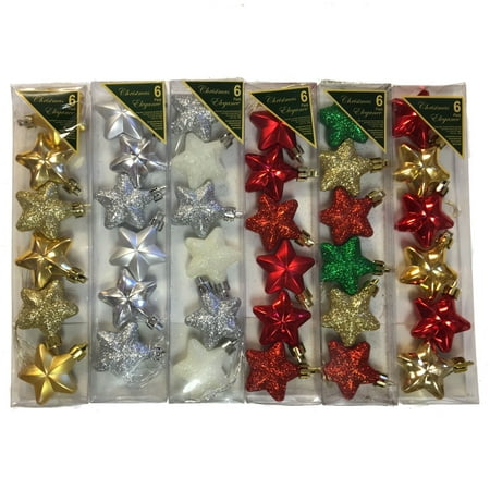 Multi Colored Stars Mini Shatterproof Christmas Ornaments 1.5 Inch Pack of