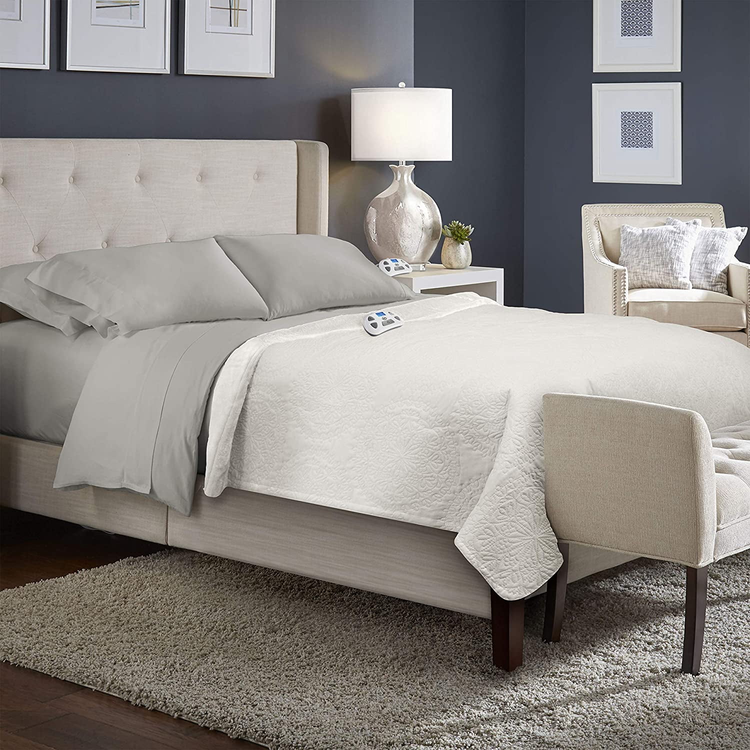 Serta Quilted Medallion Electric Heated Warming Blanket Full Ivory