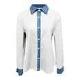 thumbnail image 4 of Summer Tops, Duoif Women's Denim Patchwork Button Down, Long Sleeve Casual Shirts for Women White L, 4 of 4