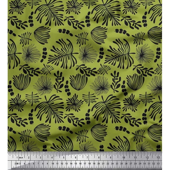 Soimoi Cotton Duck Fabric Artistic Leaves Print Sewing Fabric Yard 42 Inch Wide