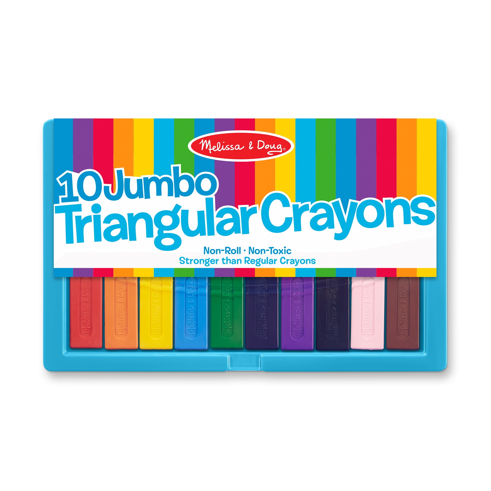 Melissa Doug Jumbo Triangular Crayons 10 Pack Non Roll Flip Top Case Walmart Com